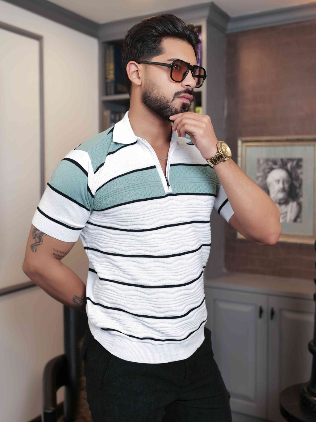 FOOMER WHITE HALF SLEEVE KNITED TSHIRT FOR MEN'S