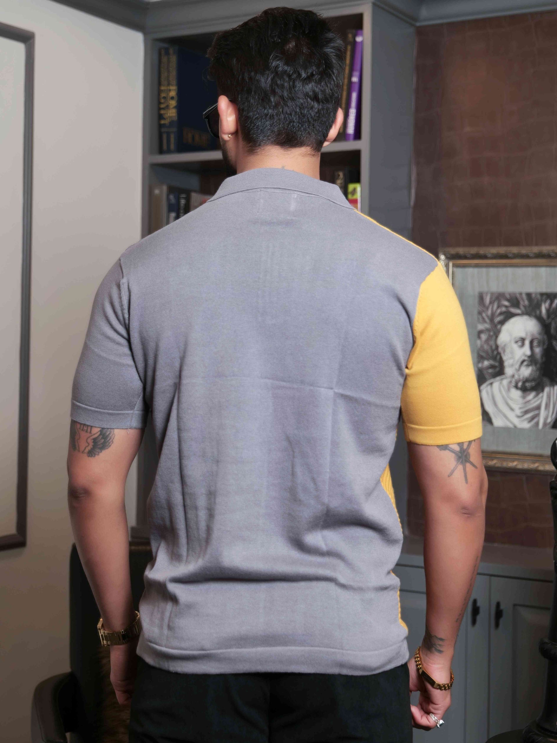 FOOMER YELLOW AND GREY HALF SLEEVE KNITED TSHIRT FOR MEN'S