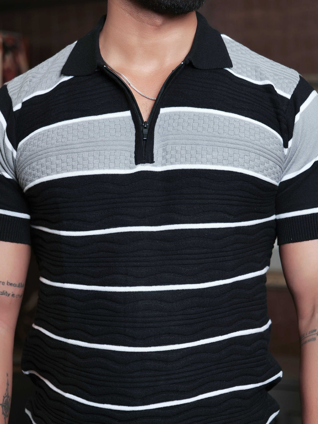 FOOMER BLACK HALF SLEEVE KNITED TSHIRT FOR MEN'S