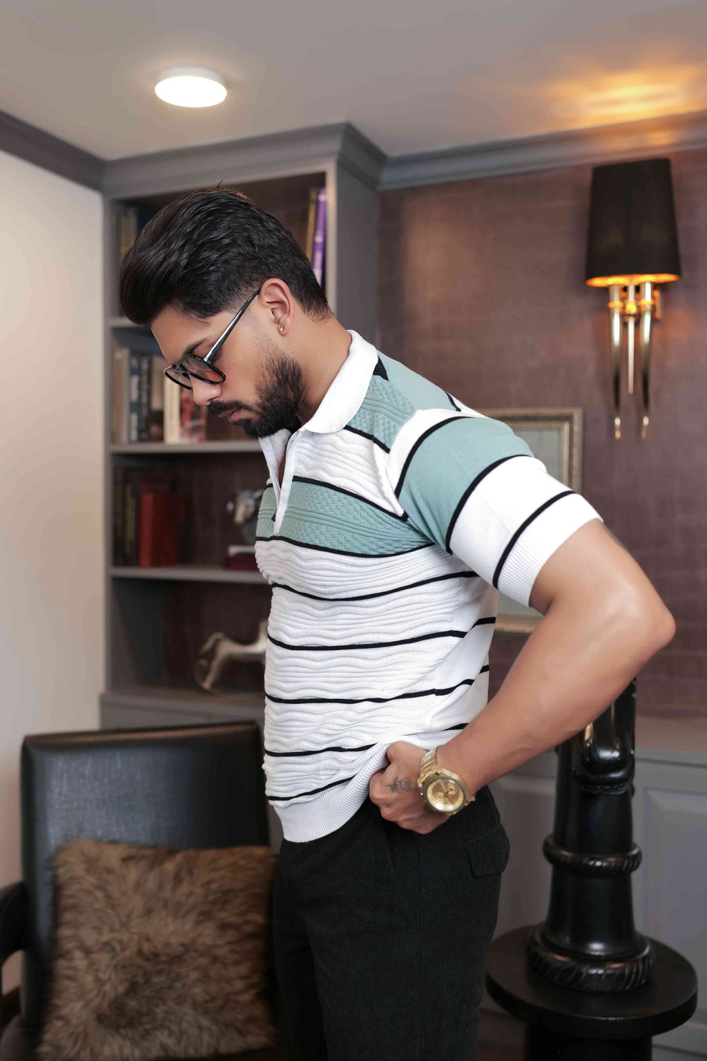 FOOMER WHITE HALF SLEEVE KNITED TSHIRT FOR MEN'S