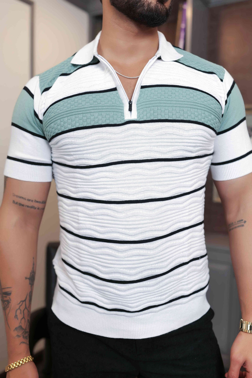 FOOMER WHITE HALF SLEEVE KNITED TSHIRT FOR MEN'S